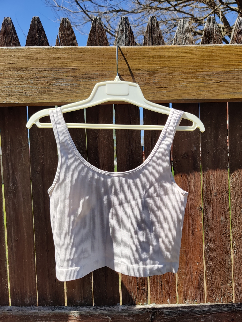 Ribbed Scoop Neck Crop Top — Light Beige